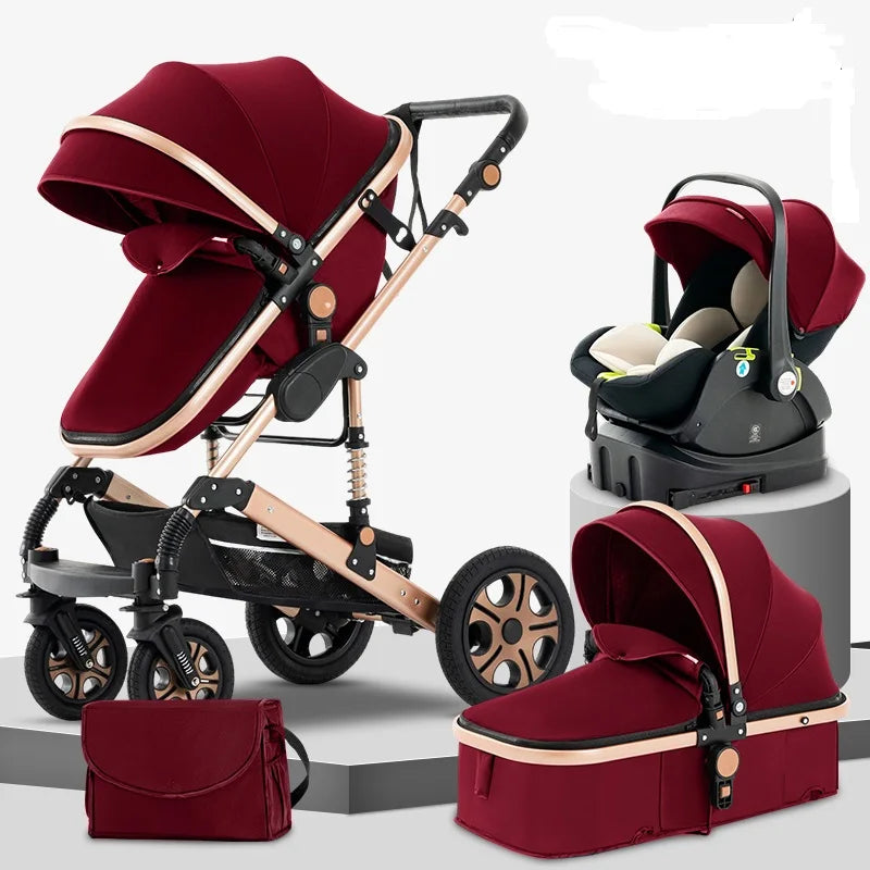 Poussette bébé pliable avec nacelle et siège auto