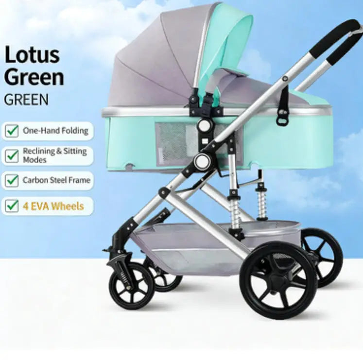 Poussette bébé pliable avec nacelle et siège auto
