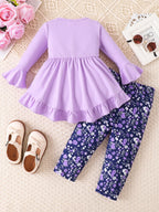 Ensemble bébé fleuri manches évasées violet clair