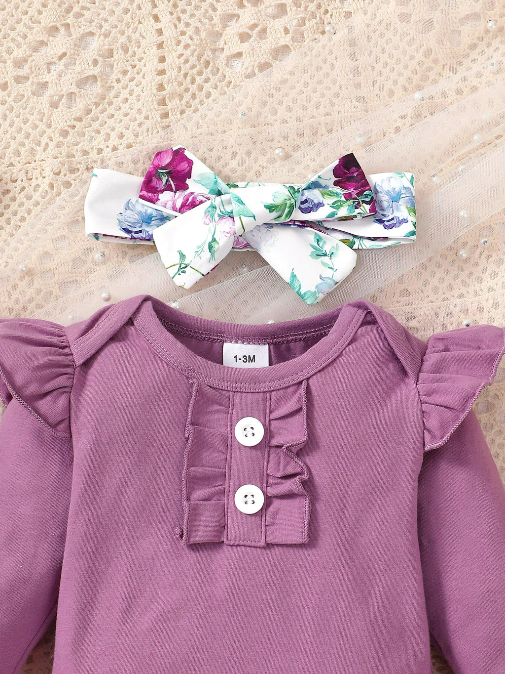 Ensemble bébé fille body manches évasées et pantalon fleuri