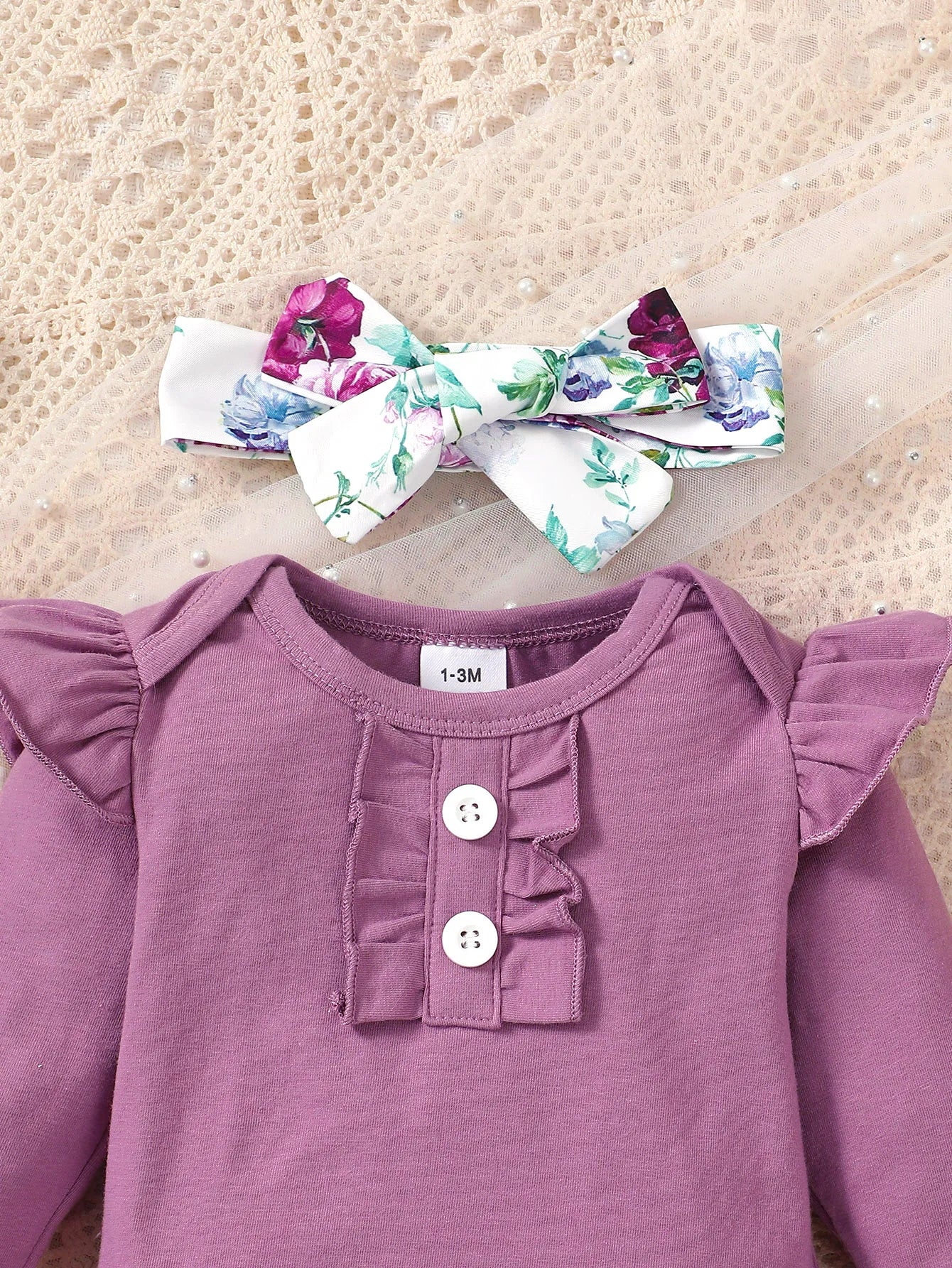 Ensemble bébé fille body manches évasées et pantalon fleuri