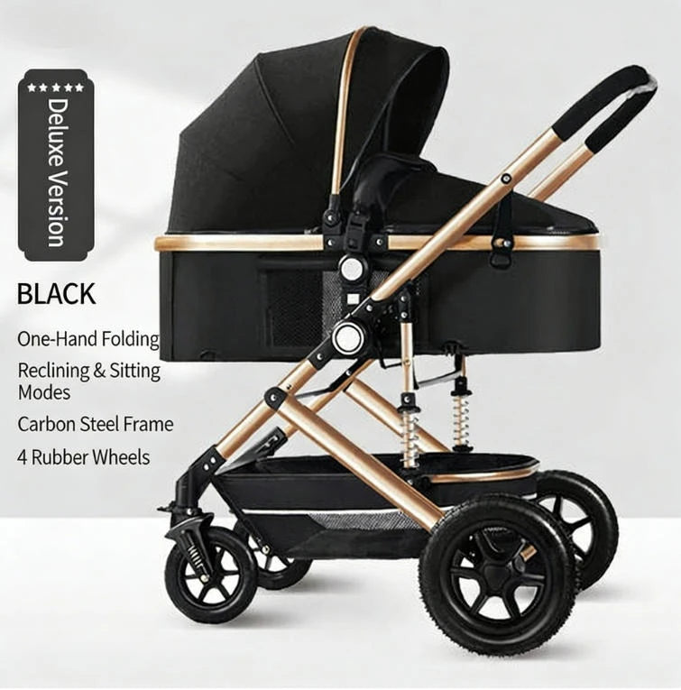 Poussette bébé pliable avec nacelle et siège auto