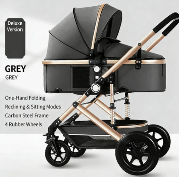 Poussette bébé pliable avec nacelle et siège auto