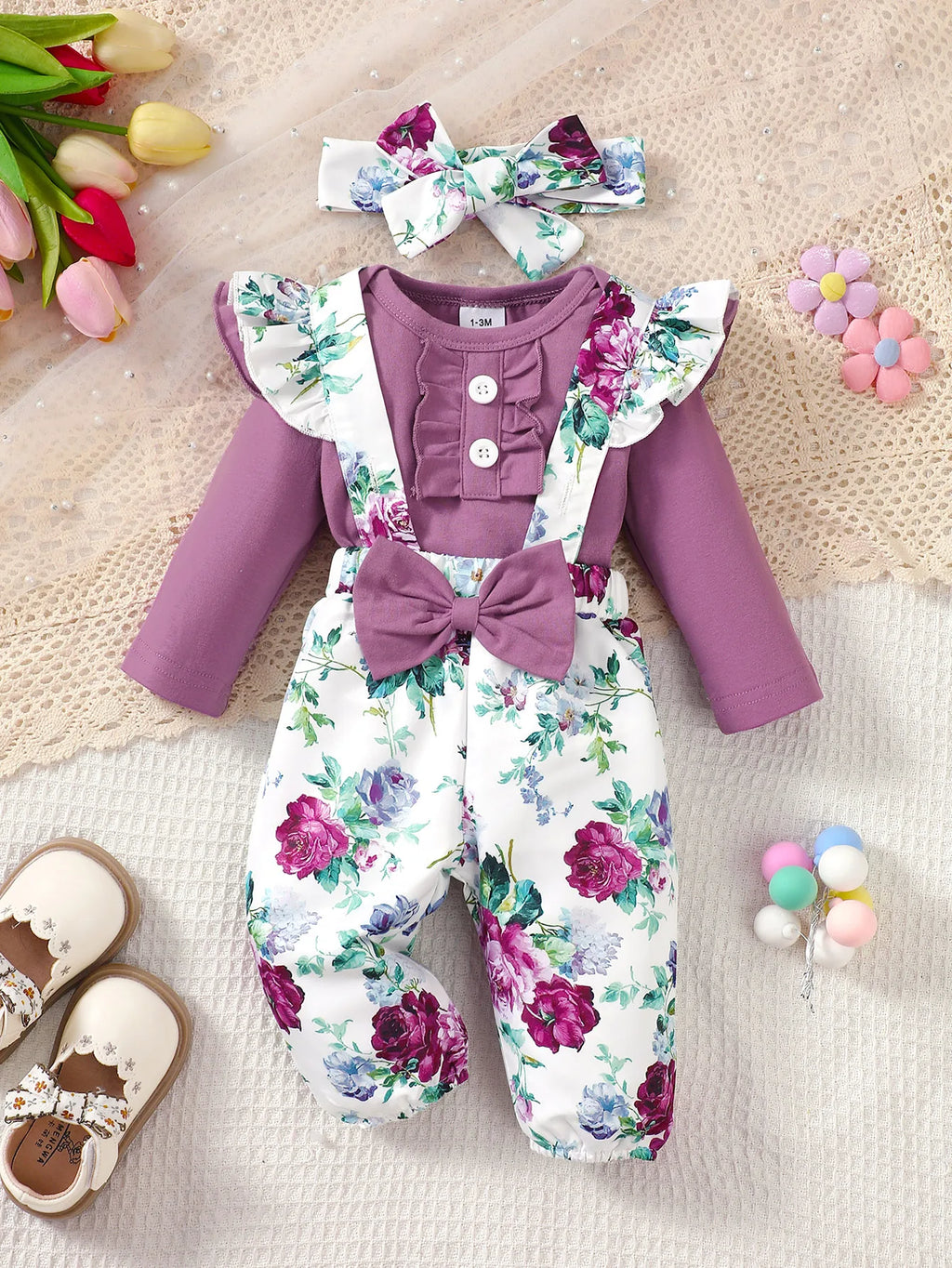 Ensemble bébé fille body manches évasées et pantalon fleuri
